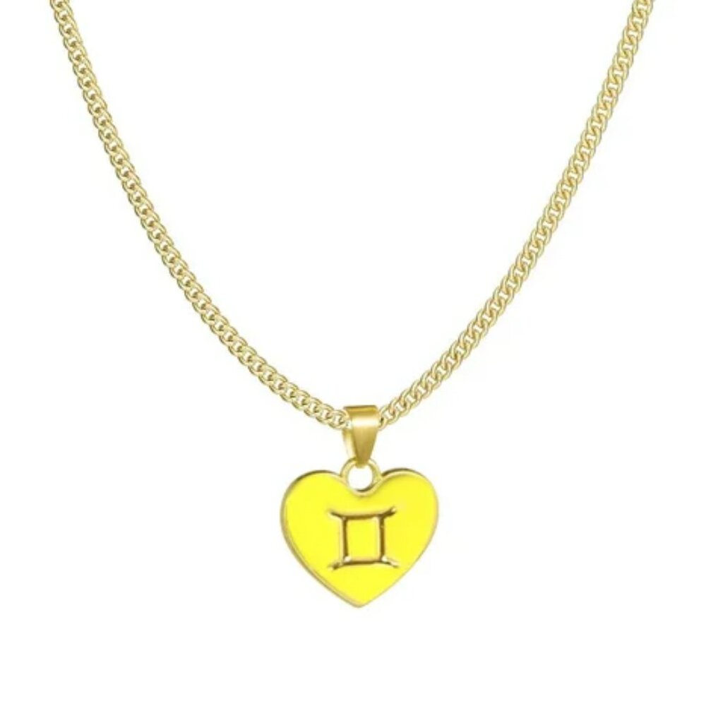 Gold Heart Gemini Pendant Astrological Sign Necklace